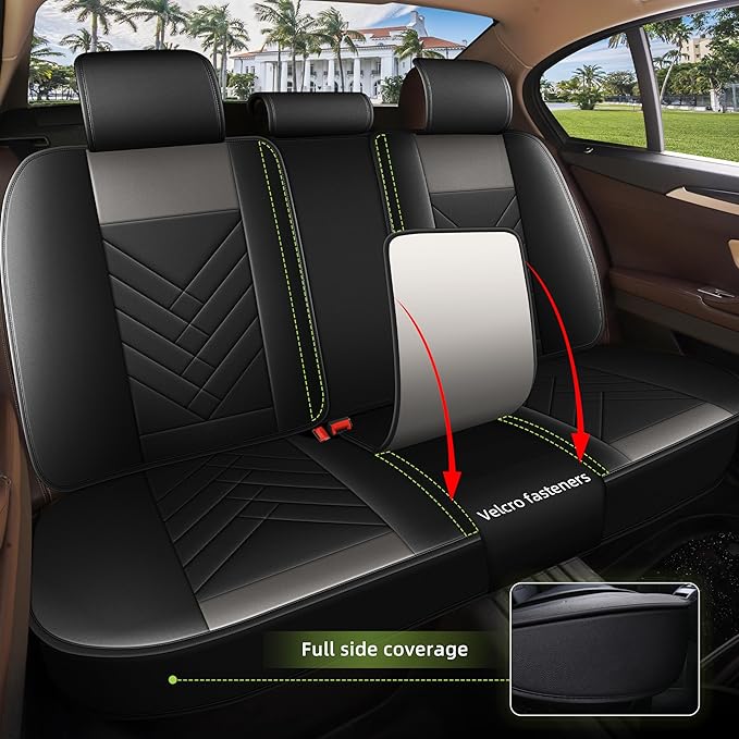 AOMSAZTO Car Seat Cover for Chevrolet Chevy Cruze 2011-2019 Full Set, Leather Car Seat Protector Waterproof, Non Slip Car Seat Cushion, Interior Seat Covers Automotive Accessories - Black&Grey