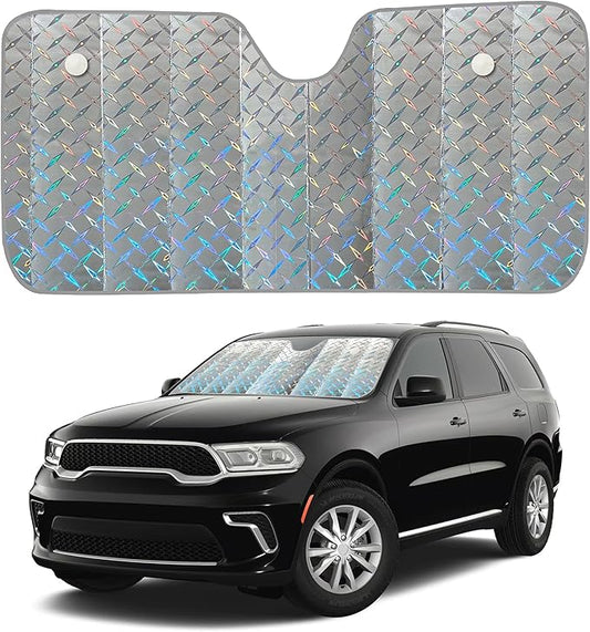 EcoNour Large Holographic Car Windshield Sunshade | UV & Heat Reflector Sun Shield for Cars | Foldable Accordion Design | Fits Sedans, Hatchbacks | Large - 58 x 27.5 Inches