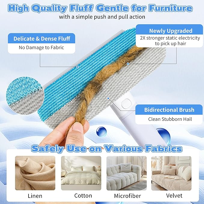 Pet Hair Remover for Furniture – 23.2Inch Reusable Dog & Cat Hair Removal Brush, Washable Lint Cleaner with Long Handle, 4-in-1 Pet Hair Remover for Couch, Carpet, Clothes & Bedding