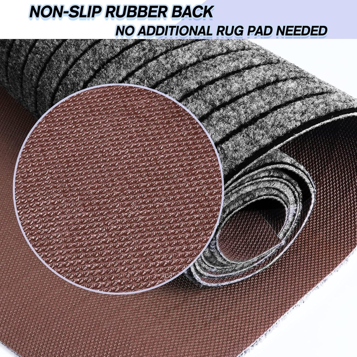 Custom Size Backed Non-Slip Area Rugs Runner, Easy Clean, Waterproof Runner Rugs for Hallway Entryway, Kitchen, Laundry, 2FT x 10FT, Gray Stripe