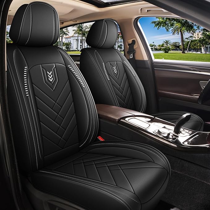 AOMSAZTO Car Seat Cover for Chevrolet Chevy Equinox 2007-2025 2026 Front Set, Leather Car Seat Protector Waterproof, Non Slip Car Seat Cushion, Interior Seat Covers Automotive Accessories - Black
