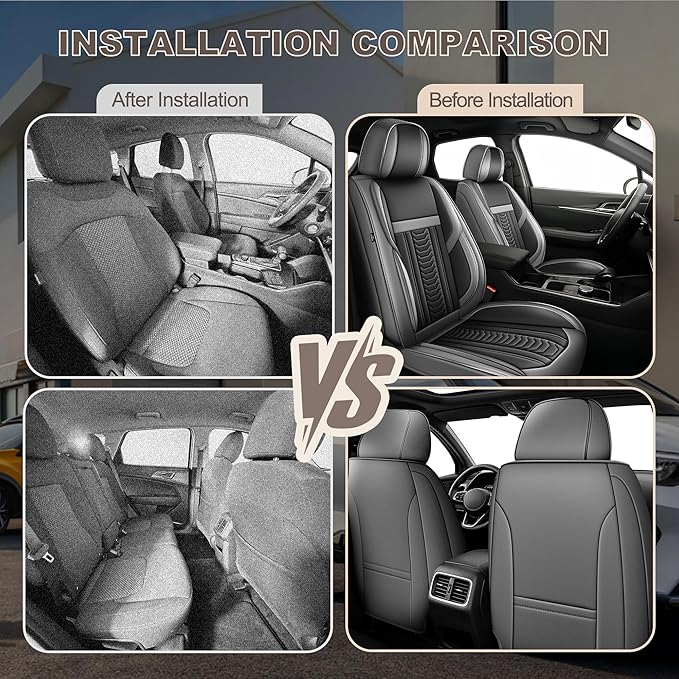 TTX LIGHTING for Honda HR-V 2016-2026 Seat Covers: Waterproof Leather Seat Protector with Airbag Compatible (2 Front Seats,Black&Gray)