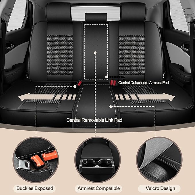 TTX LIGHTING for Kia Seltos 2021-2026 Car Seat Covers, Breathable Ice Silk & Leather Seat Protector, Cool & Anti-Sweat for Long Driving, Airbag Compatible, 5 Seats Full Set (Black)