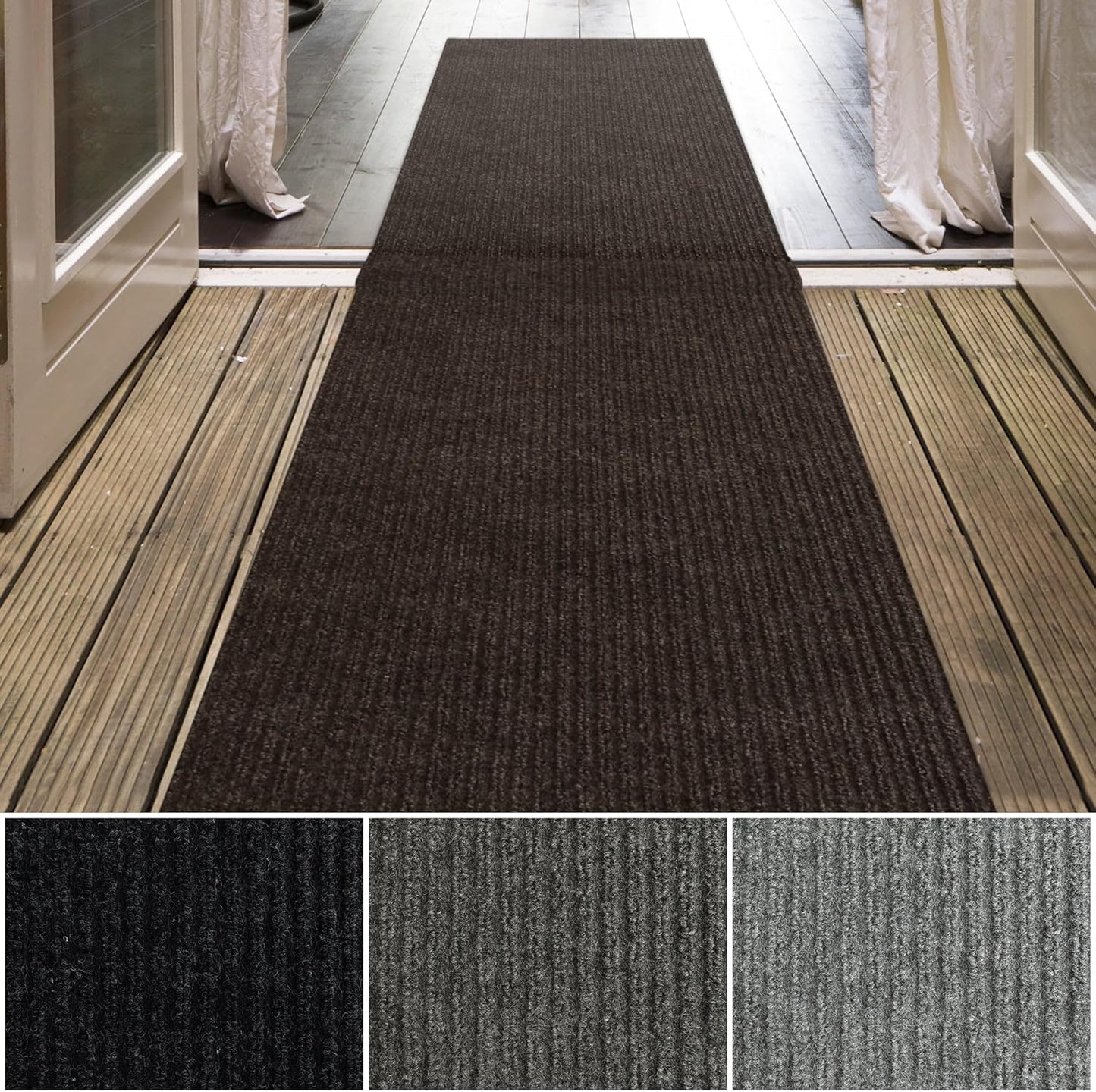 iCustomRug Spartan Weather Warrior Duty Indoor/Outdoor Utility Ribbed in 3ft,4ft,6ft Widths 70 Custom Sizes with Natural Non-Slip Rubber Backing 4'X64' in Brown
