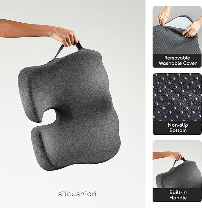 Ergonomic Seat Cushion for Sciatica & Tailbone Pain Relief – Extra Large Memory Foam Office Chair Cushion for Long Sitting, Orthopedic Coccyx Cushion for Desk Chair, Car & Wheelchair(Black)