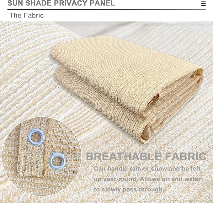 Alion Home Sun Shade Privacy Panel with Grommets on 4 Sides for Patio, Awning, Window Cover, Pergola or Gazebo - Banha Beige (10' x 6')