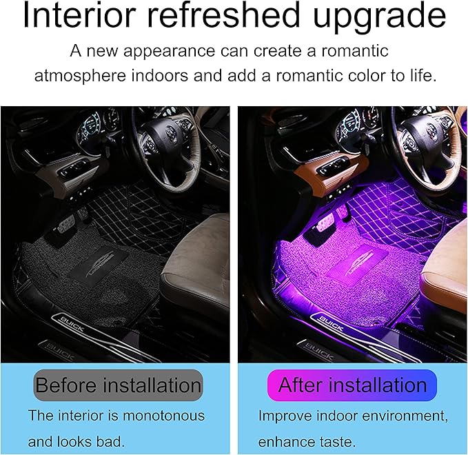 RGB Car Footwell Ambient Lighting Kit 16.7 Millions Colors Sound Active Music Sync APP Control Cigarette Lighter Car Interior Multicolored Footwell Atmosphere Light DC 12V