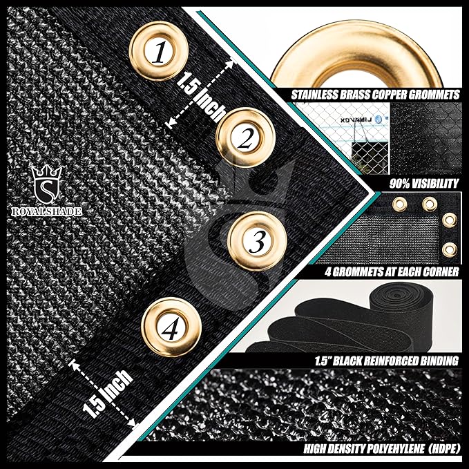 Royal Shade Custom Size 6' x 19' Black Fence Privacy Screen Windscreen Cover Netting Mesh Fabric Cloth - Cable Zip Ties Included (We Make Custom Size)