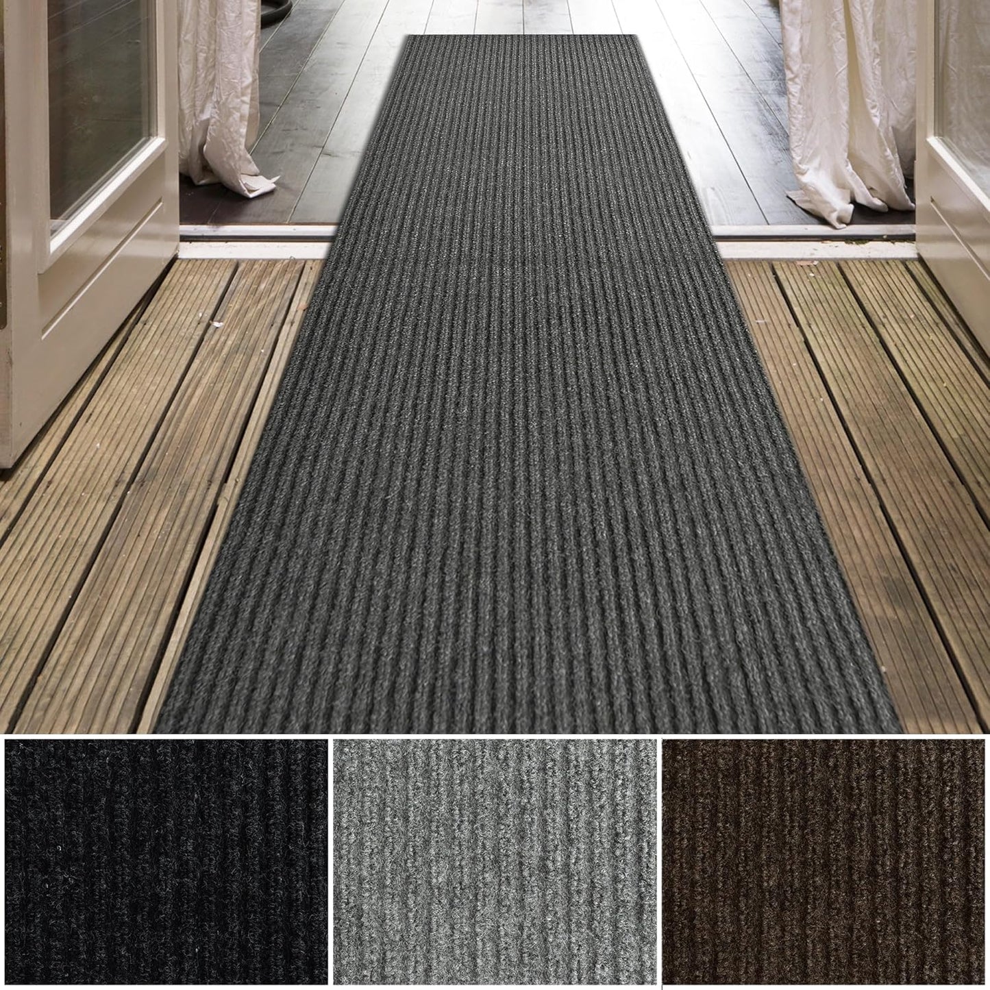 iCustomRug Spartan Weather Warrior Duty Indoor/Outdoor Utility Ribbed in 3ft,4ft,6ft Widths 70 Custom Sizes with Natural Non-Slip Rubber Backing 4'X74' in Charcoal