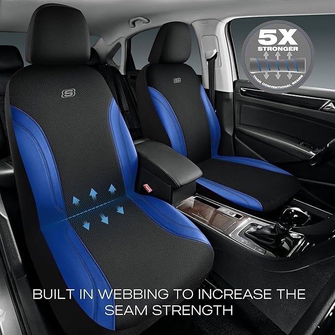 Skechers Car Seat Covers, Work Leather Seat Covers 5-Times Stronger Built-in Webbing, Oxford Fabric Front Seat Cover, Airbag Compatible, Automotive Comfort for Cars, Trucks, SUVs,Bule