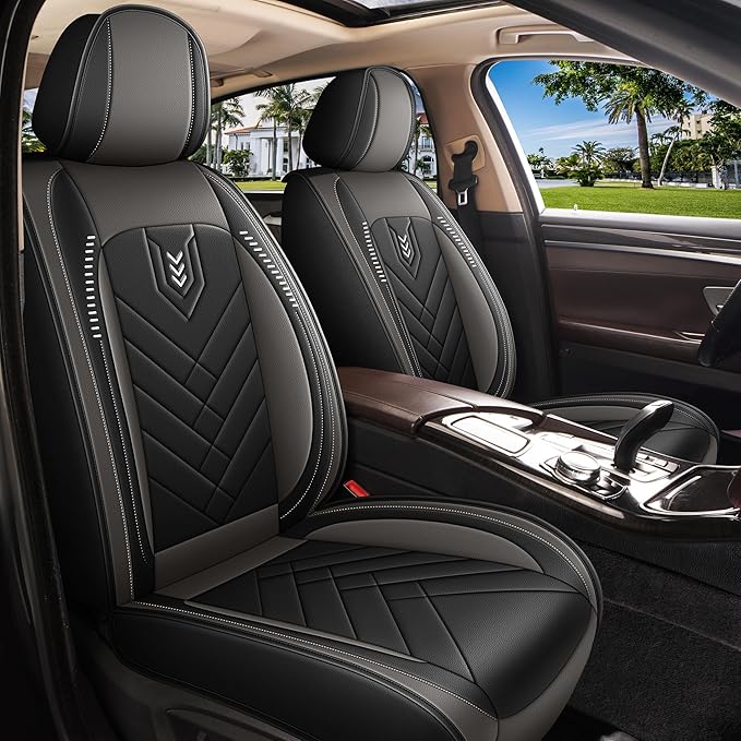 AOMSAZTO Car Seat Cover for Chevrolet Chevy Traverse 2018-2026 Front Set: Waterproof Faux Leather Car Seat Protector from Scratches - Interior Seat Covers Decoration Refresh Accessories - Black&Grey