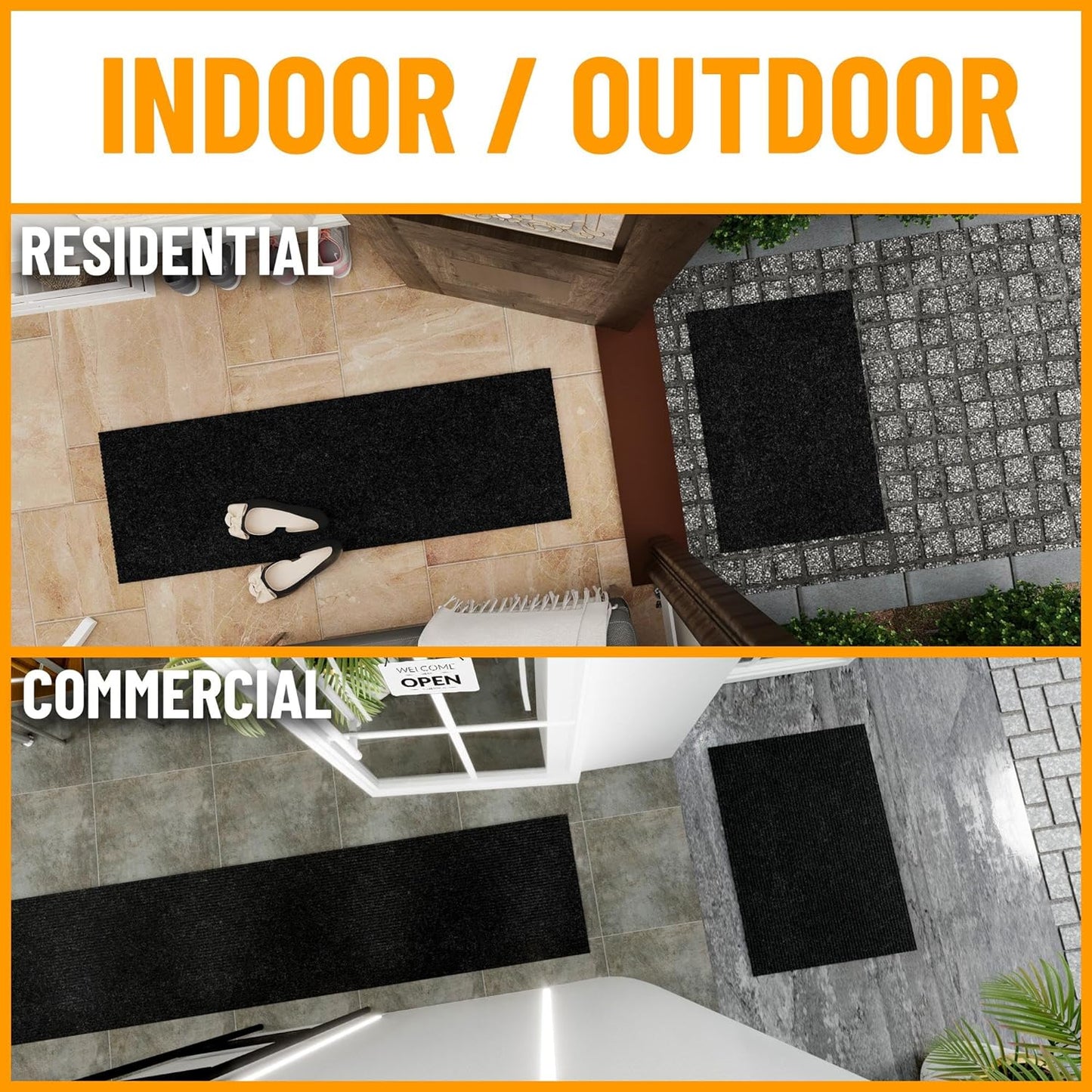 Ottomanson 3'11" x 8' Hallway Runner with Scraper Pile - Extra Durable Non-Slip Rug Mat for Indoor & Outdoor Use - Ideal for Kitchen, Entryway & Garage - High-Traffic Carpet, Black