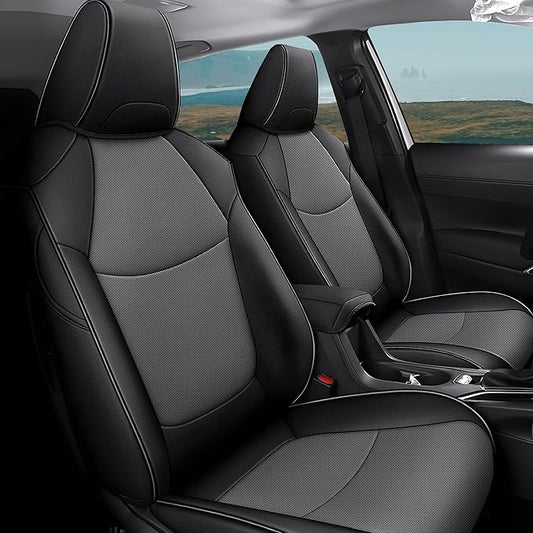 AOMSAZTO Custom Fit for Toyota Corolla Cross Hybrid 2023 2024 2025 Faux Leather Car Seat Covers Full Set Compatible Airbag Corolla Cross Hybrid S,SE,XSE Seat Protector Sedan Black+Grey