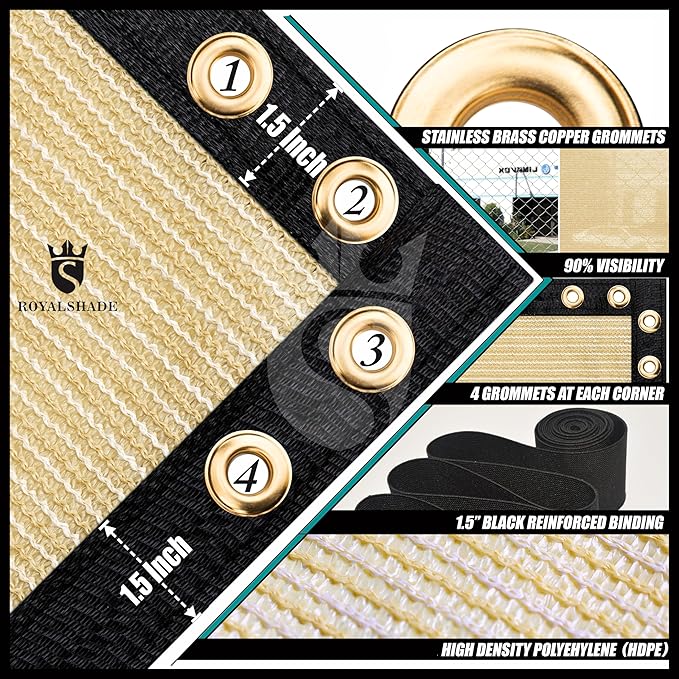 Royal Shade Custom Size 6' x 81' Beige Fence Privacy Screen Windscreen Cover Netting Mesh Fabric Cloth - Cable Zip Ties Included (We Make Custom Size)