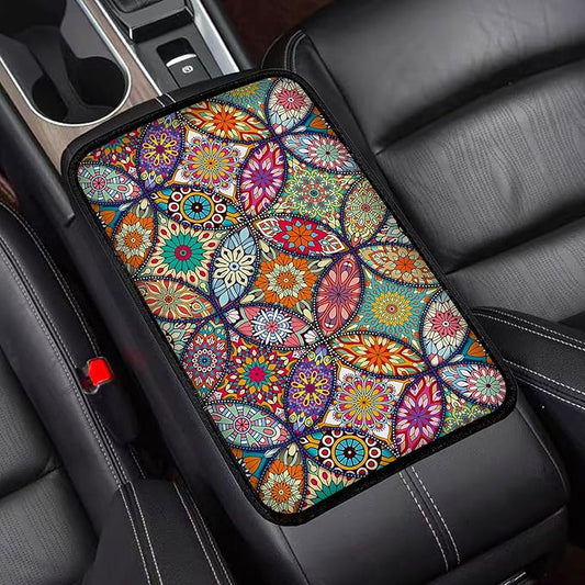 Geometric Mandala Universal Armrest Cover Pad, Car Center Console Cushion Pad, Protect from Pet Claws, Dirt, and Sticky Fingers, Comfortable Car Decor Accessories Fit for Most Cars, Vehicles, SUVs
