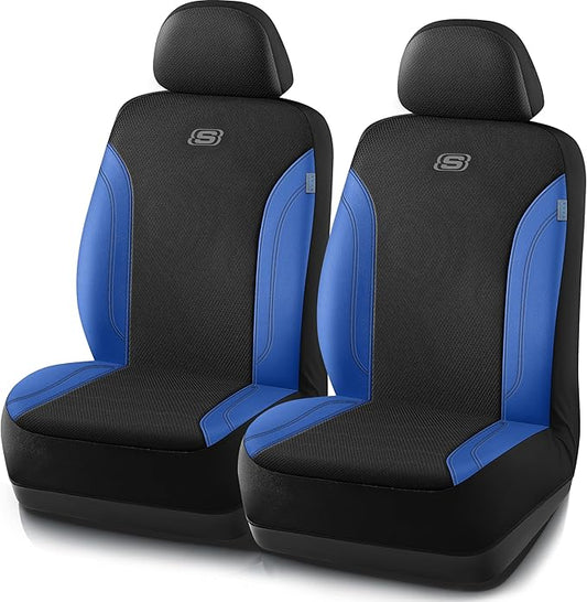 Skechers Car Seat Covers, Work Leather Seat Covers 5-Times Stronger Built-in Webbing, Oxford Fabric Front Seat Cover, Airbag Compatible, Automotive Comfort for Cars, Trucks, SUVs,Bule