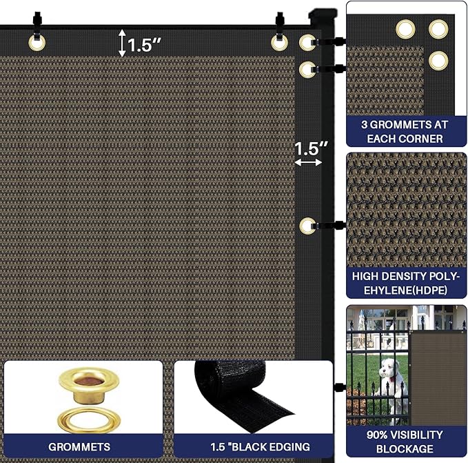 Windscreen4less Privacy Fence Screen 8' x 25' Heavy Duty Windscreen Fencing Mesh Fabric Shade Net Cover for Outdoor Wall Garden Yard Pool Deck, Brown