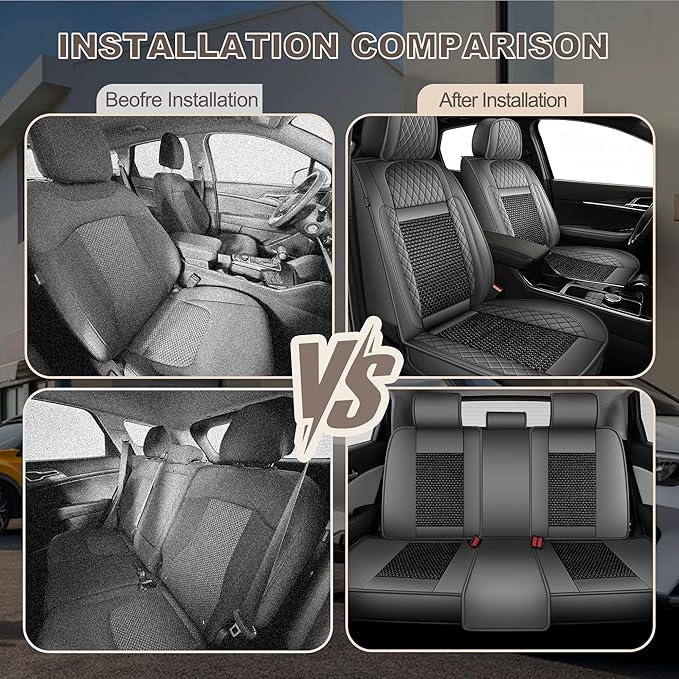 TTX LIGHTING for Buick Encore GX 2020-2025 Car Seat Covers, Breathable Ice Silk & Leather Seat Protector, Cool & Anti-Sweat for Long Driving, Airbag Compatible, 5 Seats Full Set (Black&Gray)