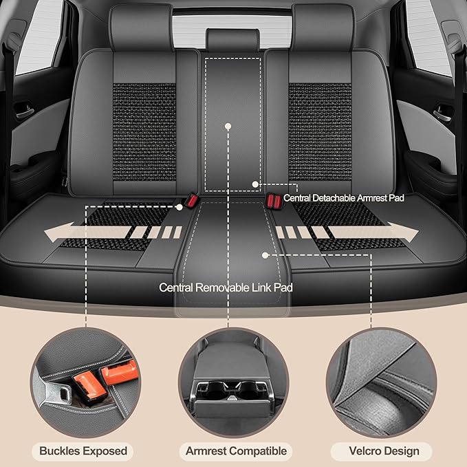 TTX LIGHTING for Buick Encore GX 2020-2025 Car Seat Covers, Breathable Ice Silk & Leather Seat Protector, Cool & Anti-Sweat for Long Driving, Airbag Compatible, 5 Seats Full Set (Black&Gray)