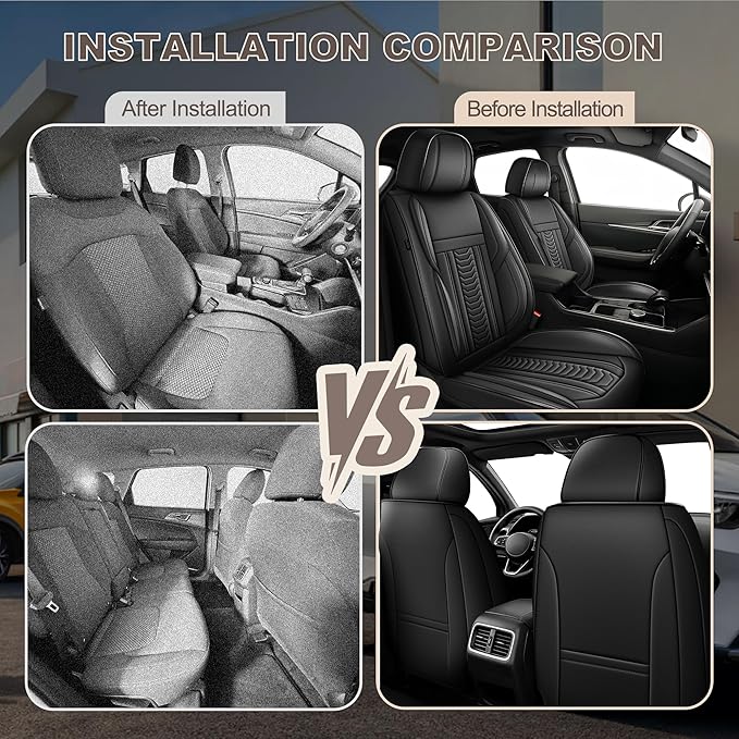 TTX LIGHTING for Jeep Cherokee 2014-2023 Seat Covers: Waterproof Leather Seat Protector with Airbag Compatible (2 Front Seats,Black)