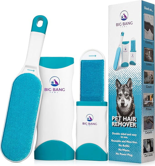 Pet Hair Remover Brush - Dog Hair Remover for Clothes - lint Brush pet Hair Remover - Reusable Fur Remover for Furniture and Clothing - Light pet Dander Remover with self Cleaning Base