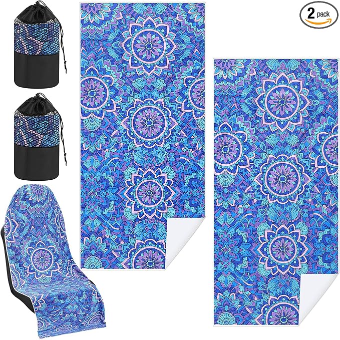 2 Pack Car Seat Towel Covers with Storage Bag 63 x 32 Inch Athletic Running Towel Seat Sweat Washable Non Slip Cover Gift for Car Outdoor Sport Activities (Mandala)