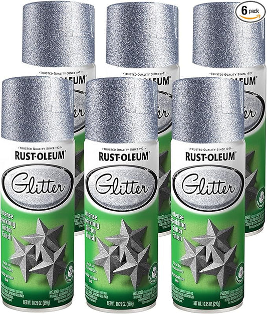 Rust-Oleum 301814-6PK Specialty Glitter Spray Paint, 10.25 Oz, Silver, 6 Pack