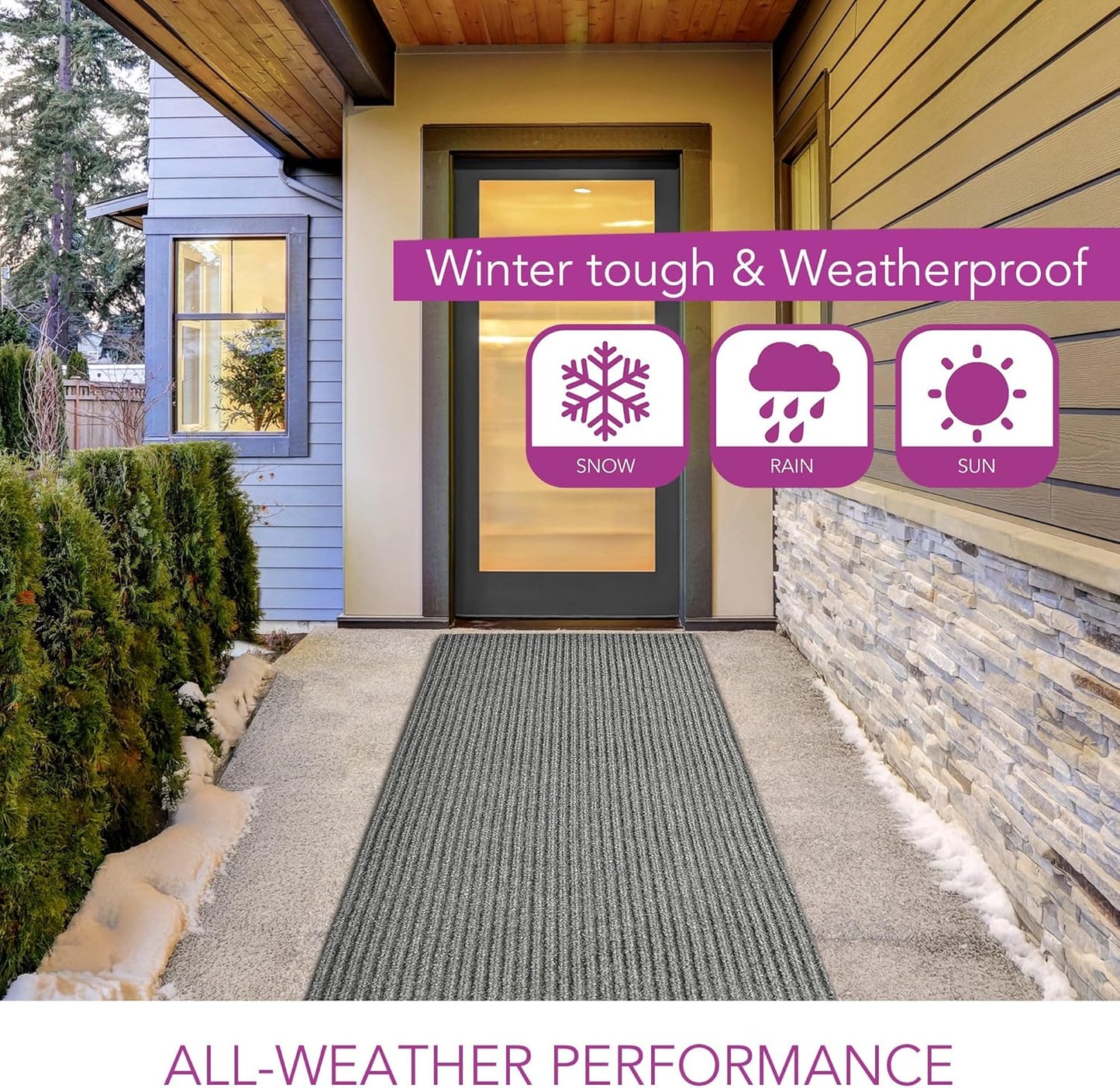 iCustomRug Spartan Weather Warrior Indoor/Outdoor Utility Ribbed Carpet Runner with Non-Slip Thermoplastic Rubber Backing, 3ft X 20ft in Grey