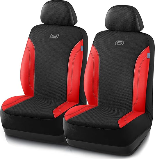 Skechers Car Seat Covers, Work Leather Seat Covers 5-Times Stronger Built-in Webbing, Oxford Fabric Front Seat Cover, Airbag Compatible, Automotive Comfort for Cars, Trucks, SUVs,Red