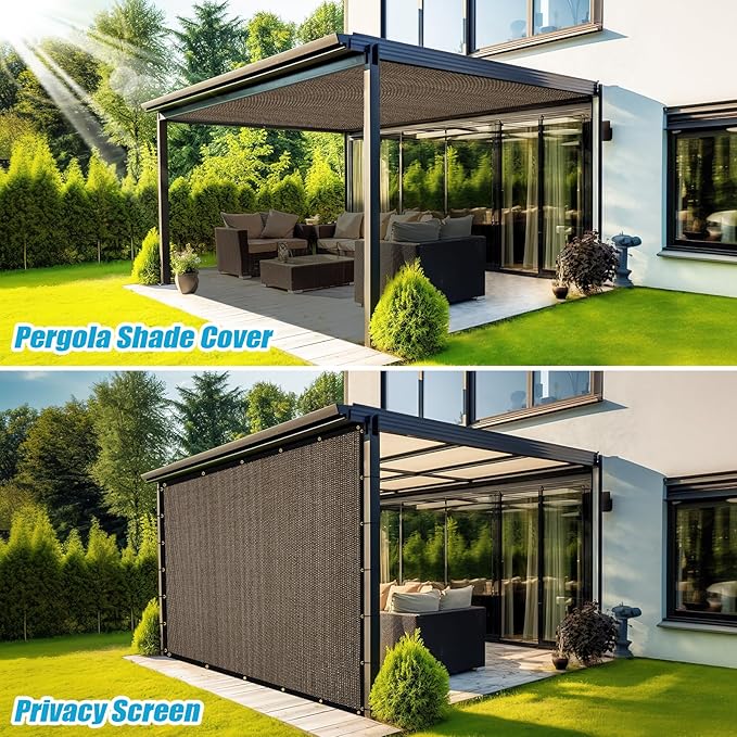Amagenix 90% Shade Fabric 5'X 9' Mocha Sun Shade Cloth with Grommets for Pergola Replacement Shade Cover Canopy, Heavy Duty, Cable Zip Ties Included (We Customized)