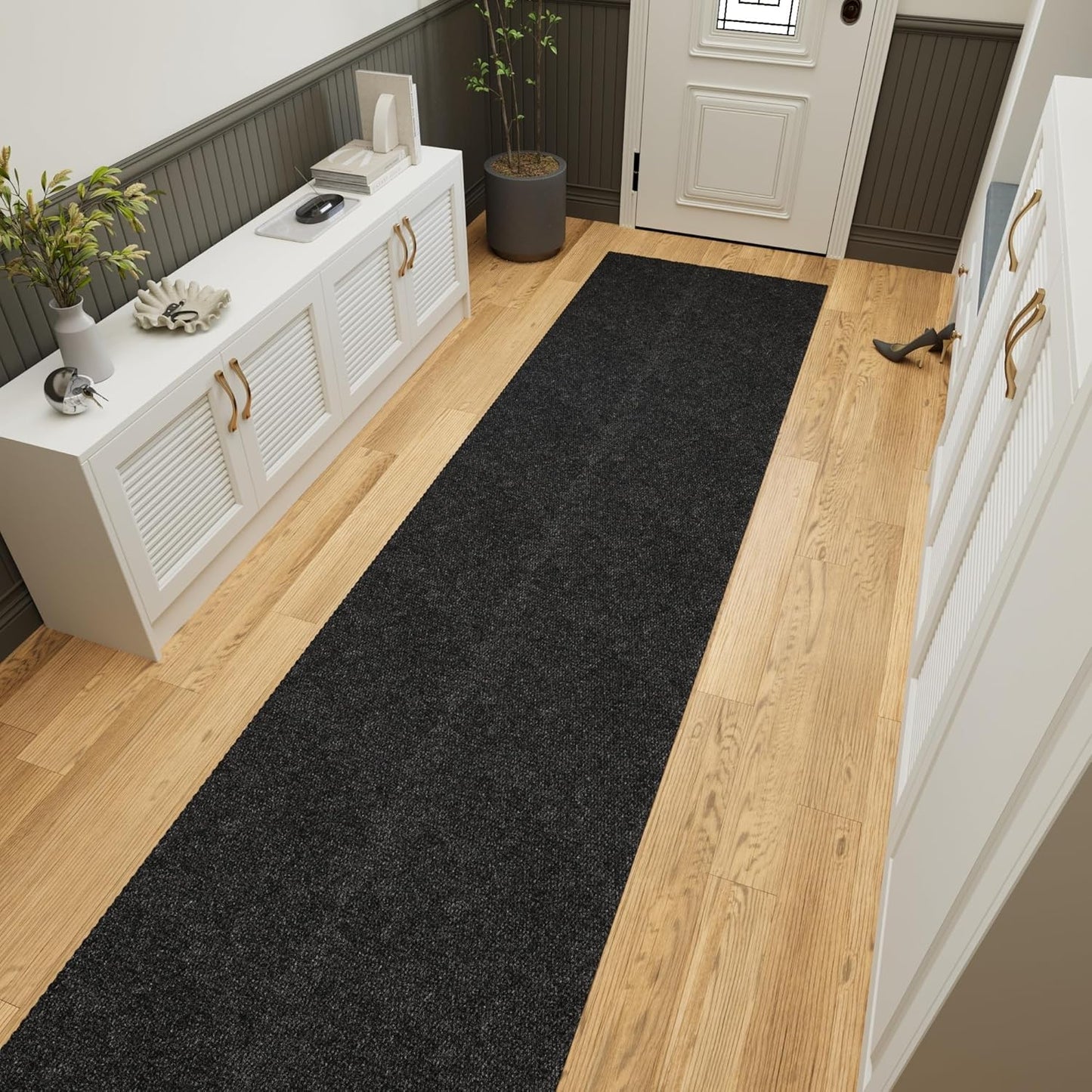 Ottomanson 2'7" x 40' Hallway Runner with Scraper Pile - Extra Durable Non-Slip Rug Mat for Indoor & Outdoor Use - Ideal for Kitchen, Entryway & Garage - High-Traffic Carpet, Black