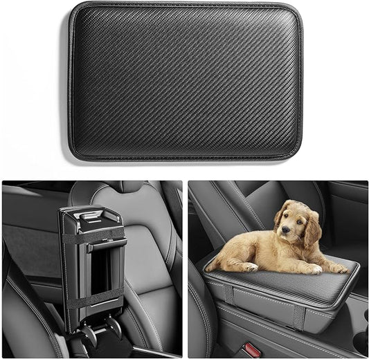Car Armrest Covers, Vehicle Center Console Cover, Middle Storage Pad, Dog & Cat Paws Protetor, Carbon Fiber PU Leather, Waterproof, Anti-slip, Auto Interior Accessories, Black, Large Size