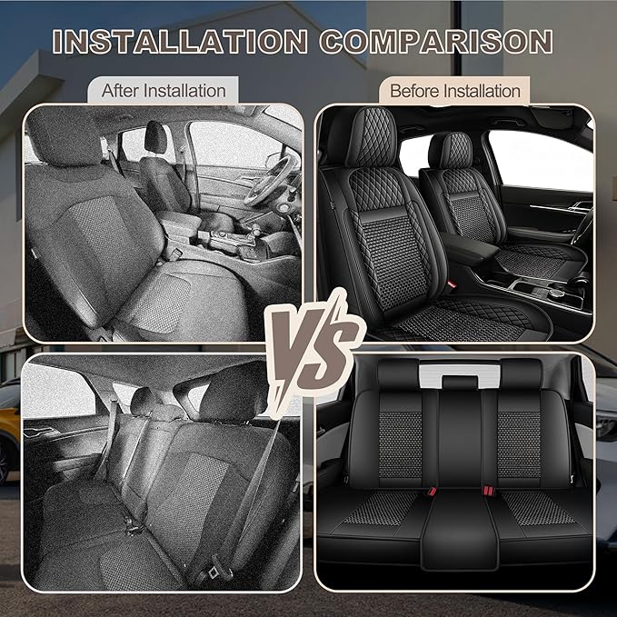 TTX LIGHTING for Kia Seltos 2021-2026 Car Seat Covers, Breathable Ice Silk & Leather Seat Protector, Cool & Anti-Sweat for Long Driving, Airbag Compatible, 5 Seats Full Set (Black)