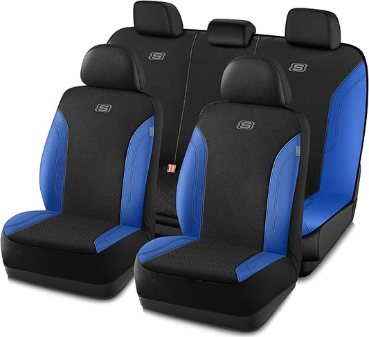 Skechers Car Seat Covers, Work Leather Seat Covers 5-Times Stronger Built-in Webbing, Oxford Fabric Seat Cover Full Sets, Airbag Compatible, Automotive Comfort for Cars, Trucks, SUVs,Blue