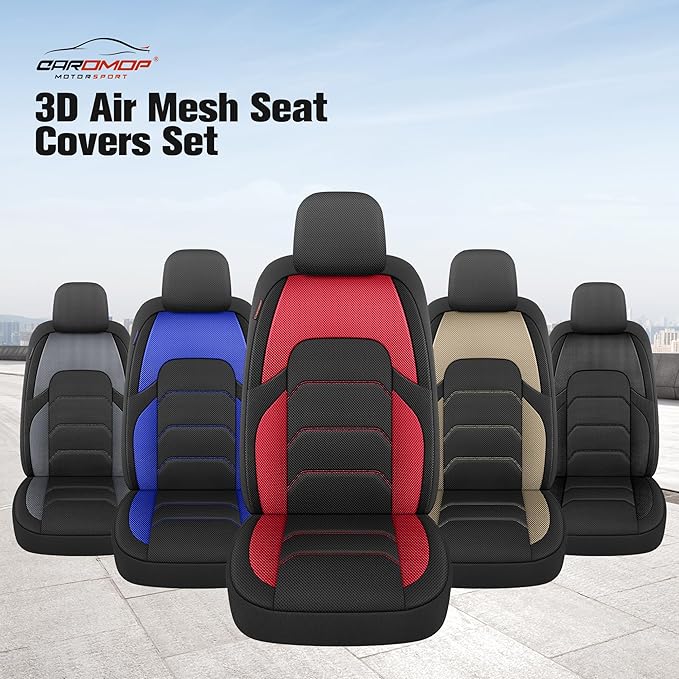 CAROMOP 3D Air Mesh Car Seat Covers 2 Front Seats,Breathable and Durable Seat Covers for Cars,Universal Fit for SUV,Vans,sedans, Trucks, Automotive Interior Covers(Black/Red)