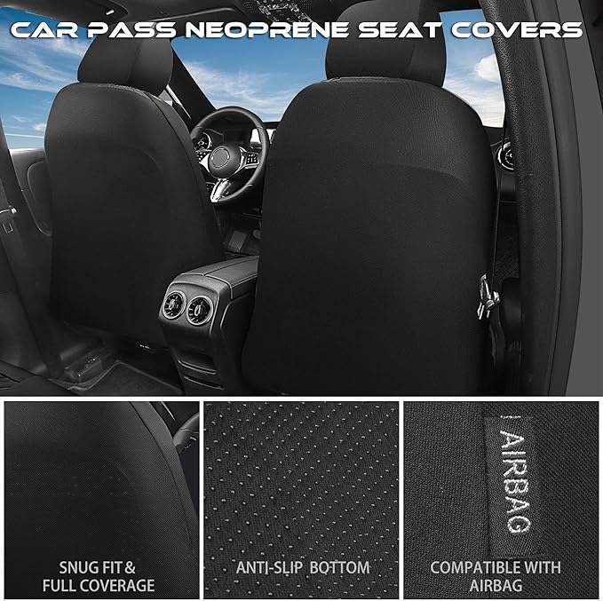 CAR PASS Waterproof Black Red Car seat Covers Front Seat Covers Neoprene Wetsuit,All-Weather Non-Slip Durable,Universal Fit for SUV Sedan Truck Automotive,Armrest Airbag Compatible,Emboss Black Red