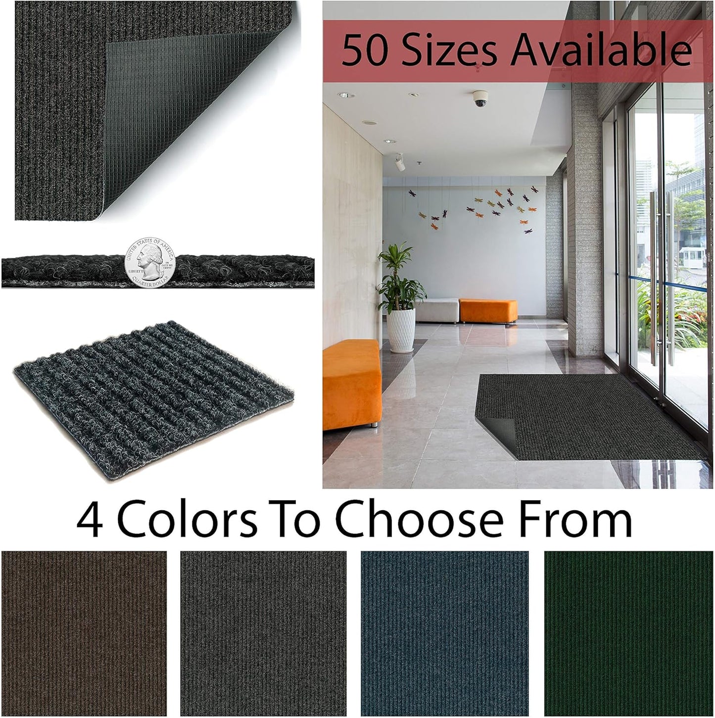 KOECKRITZ Heavy Duty Durable All Weather Indoor/Outdoor Non Slip Entrance Mat Rugs and Runners for Office Business Building Home Garage Front Door (3' x 7', Green)
