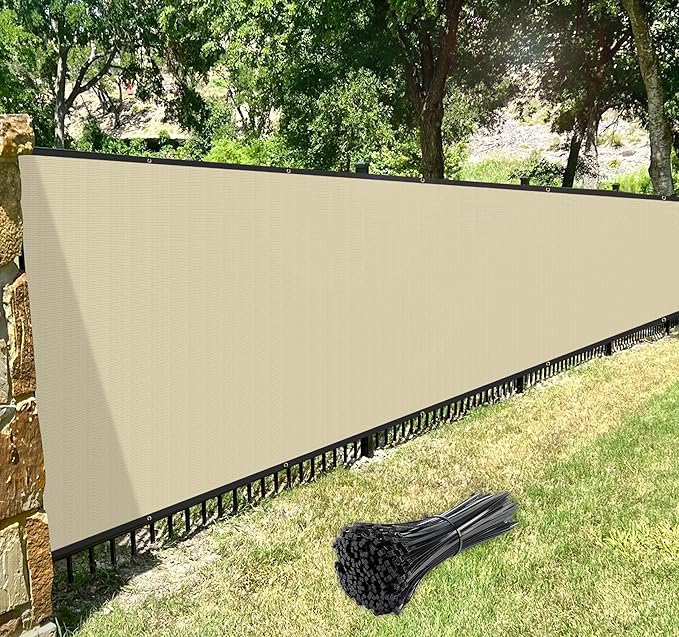 Windscreen4less Privacy Fence Screen Heavy Duty Windscreen Fencing Mesh Fabric Shade Net Cover with Brass Grommtes for Outdoor Wall Garden Yard Pool Deck, 8'x289' Beige